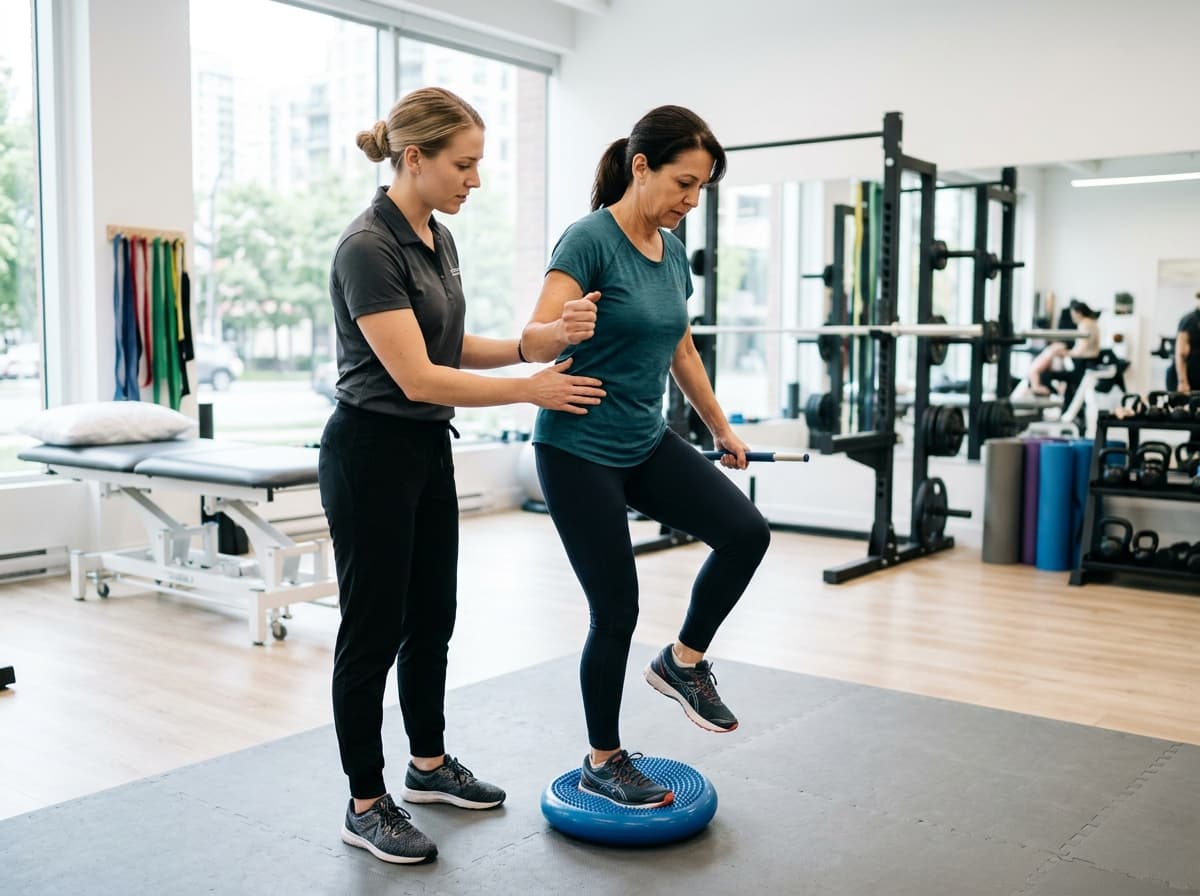 Physiotherapist assisting patient with therapeutic exercise and movement rehabilitation at PhysioZen
